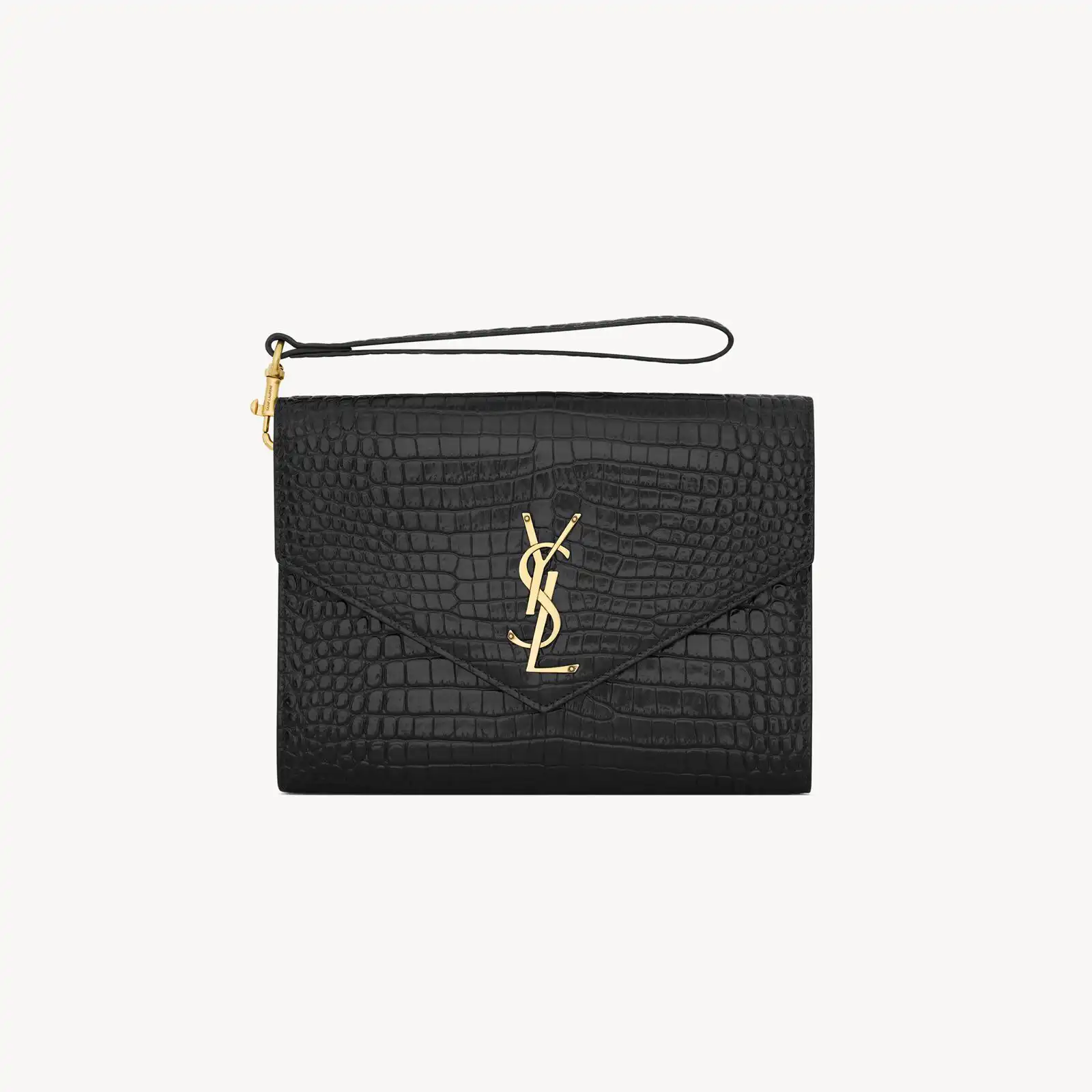 YSL Replica cassandre flap pouch in crocodile embossed shiny leather 650858DND1J1000
