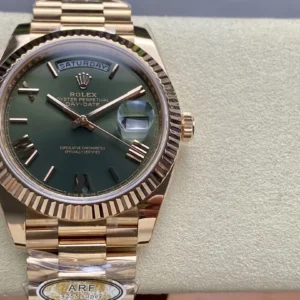 fake rolex replica watch day date 40 rose gold olive green roman dial 228235 wsxc1735268005666 1