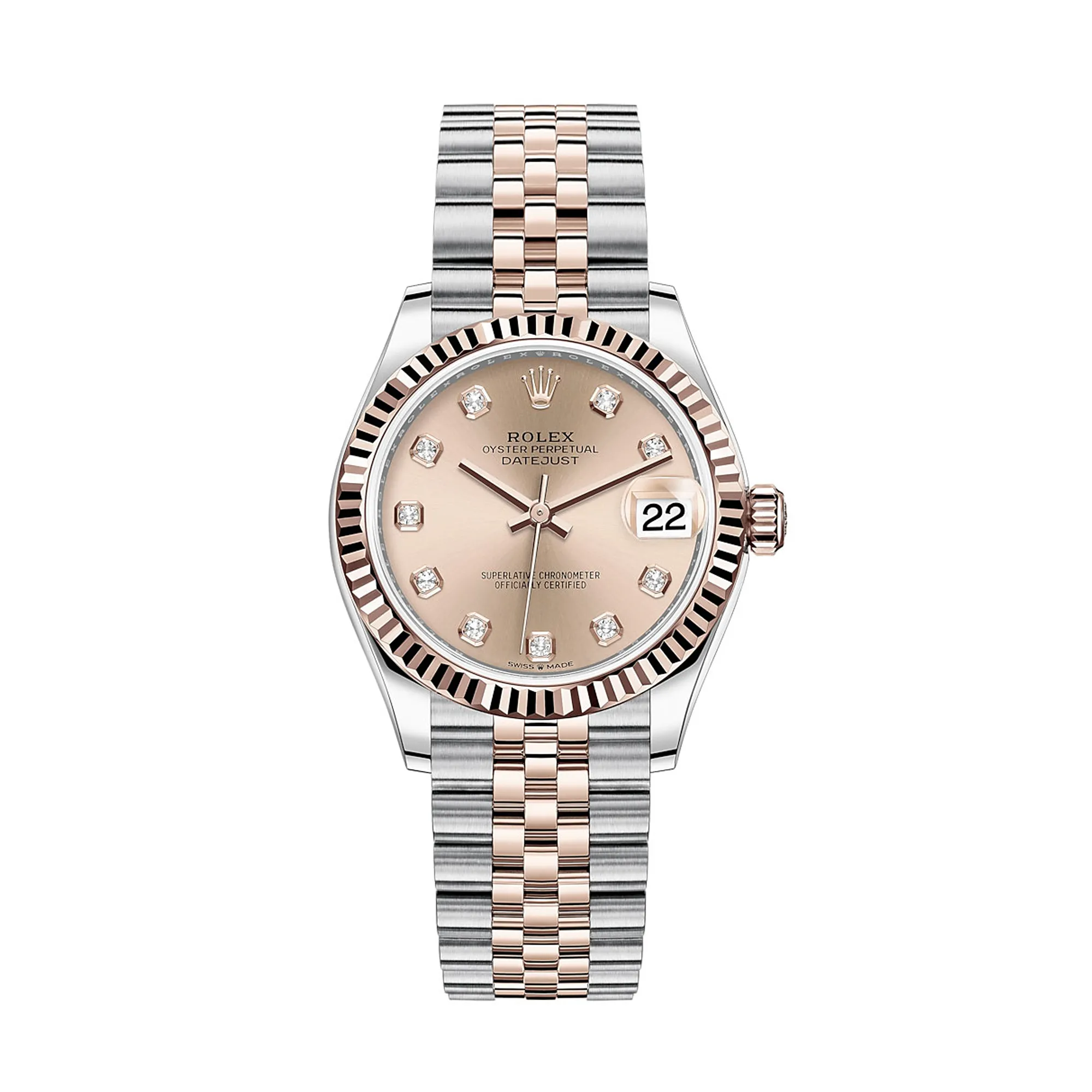 Fake Rolex Replica Watches Datejust 31 Rose Gold/Steel Rose Dial & Fluted Bezel Jubilee Bracelet 278271