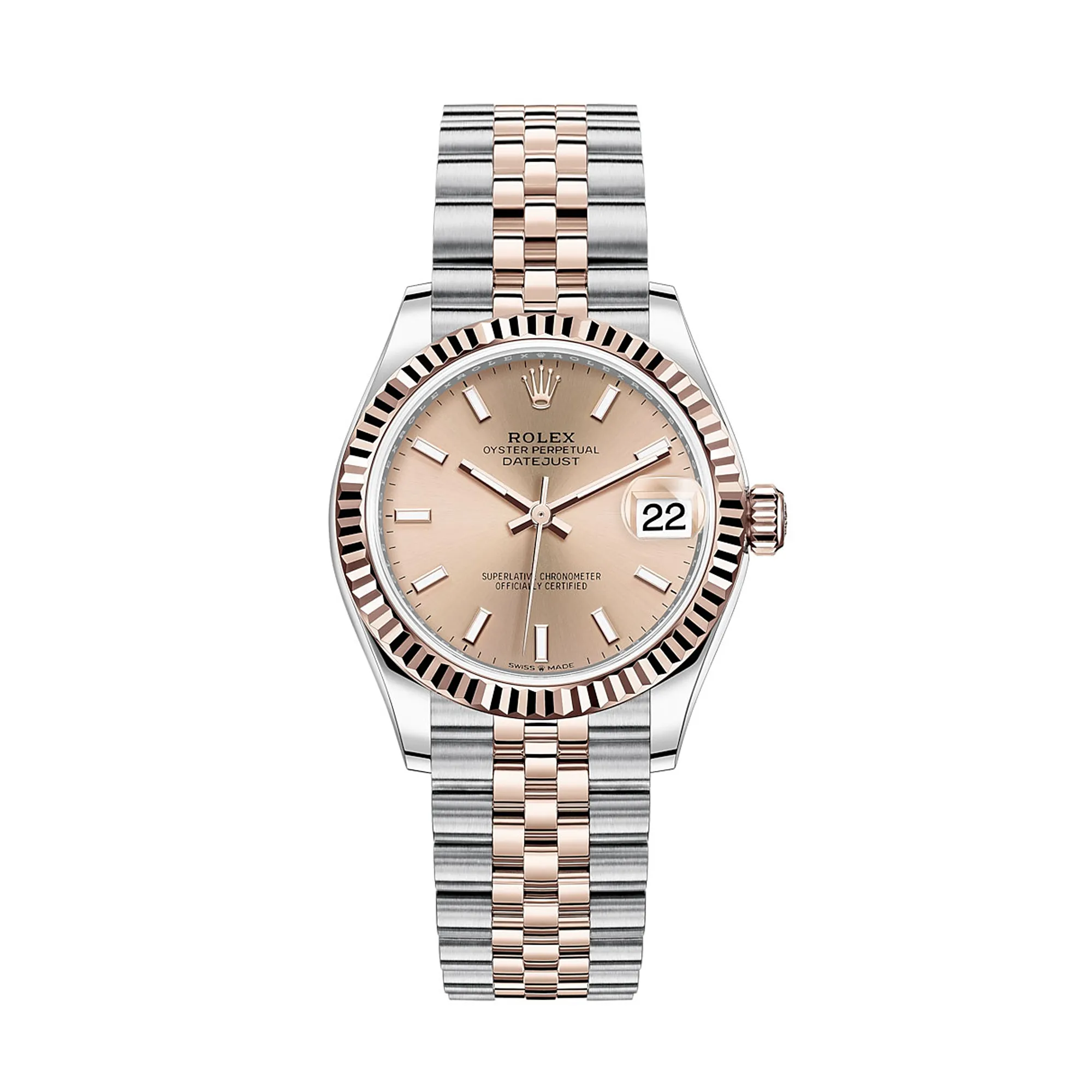 rolex replica watch Datejust 31 Rose Gold/Steel Rose Index Dial & Fluted Bezel Jubilee Bracelet 278271