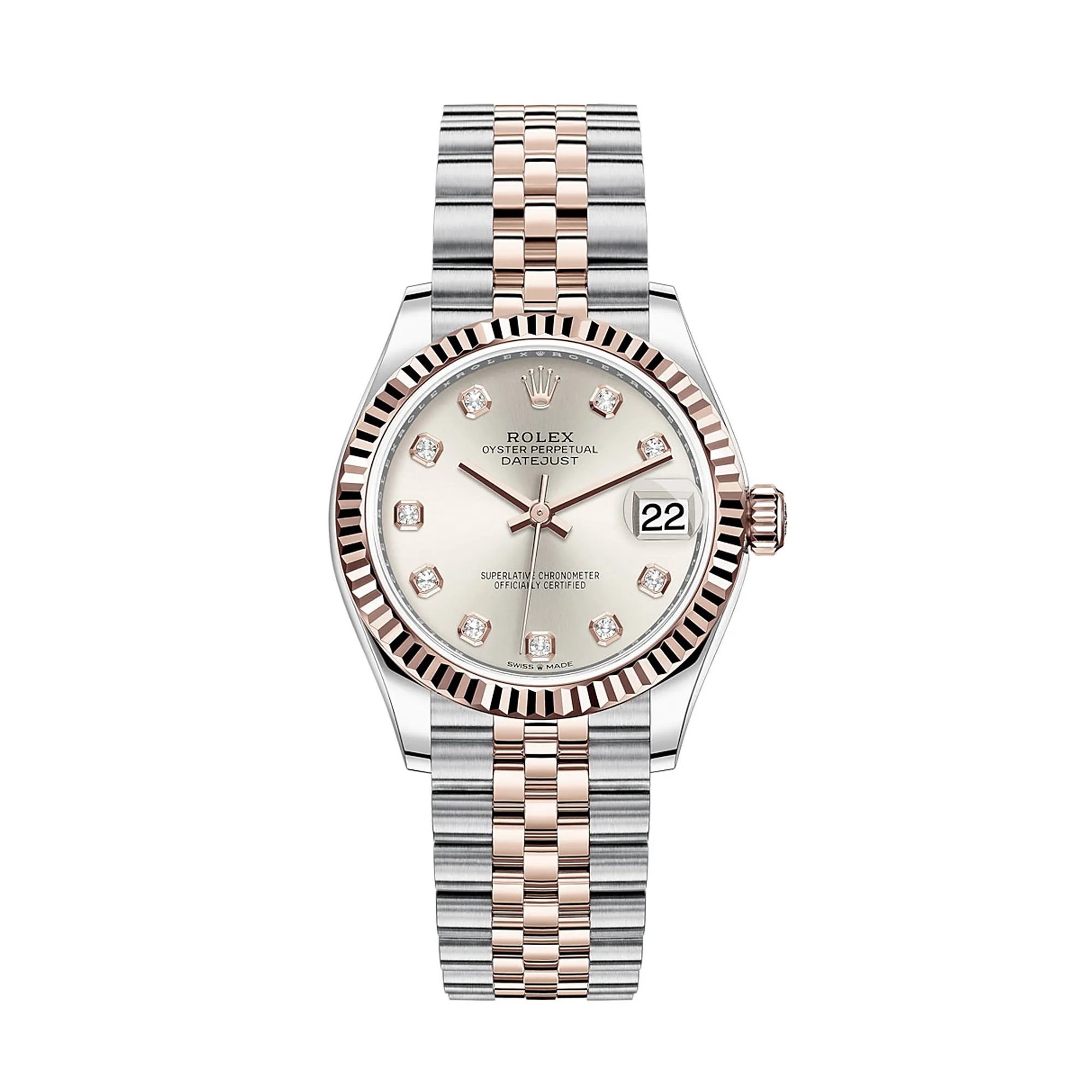 rolex replica watch Datejust 31 Rose Gold/Steel Silver Dial & Fluted Bezel Jubilee Bracelet 278271