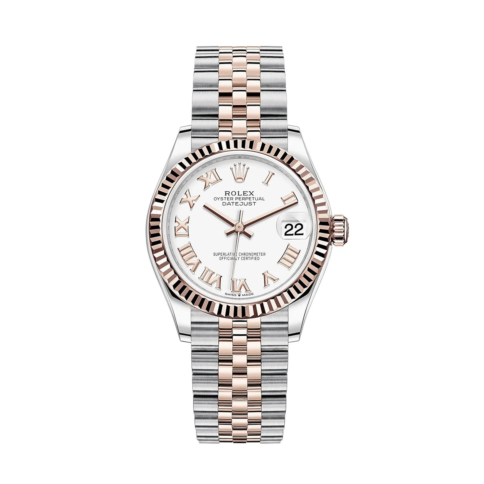 rolex replica watch Datejust 31 Rose Gold/Steel White Dial & Fluted Bezel Jubilee Bracelet 278271
