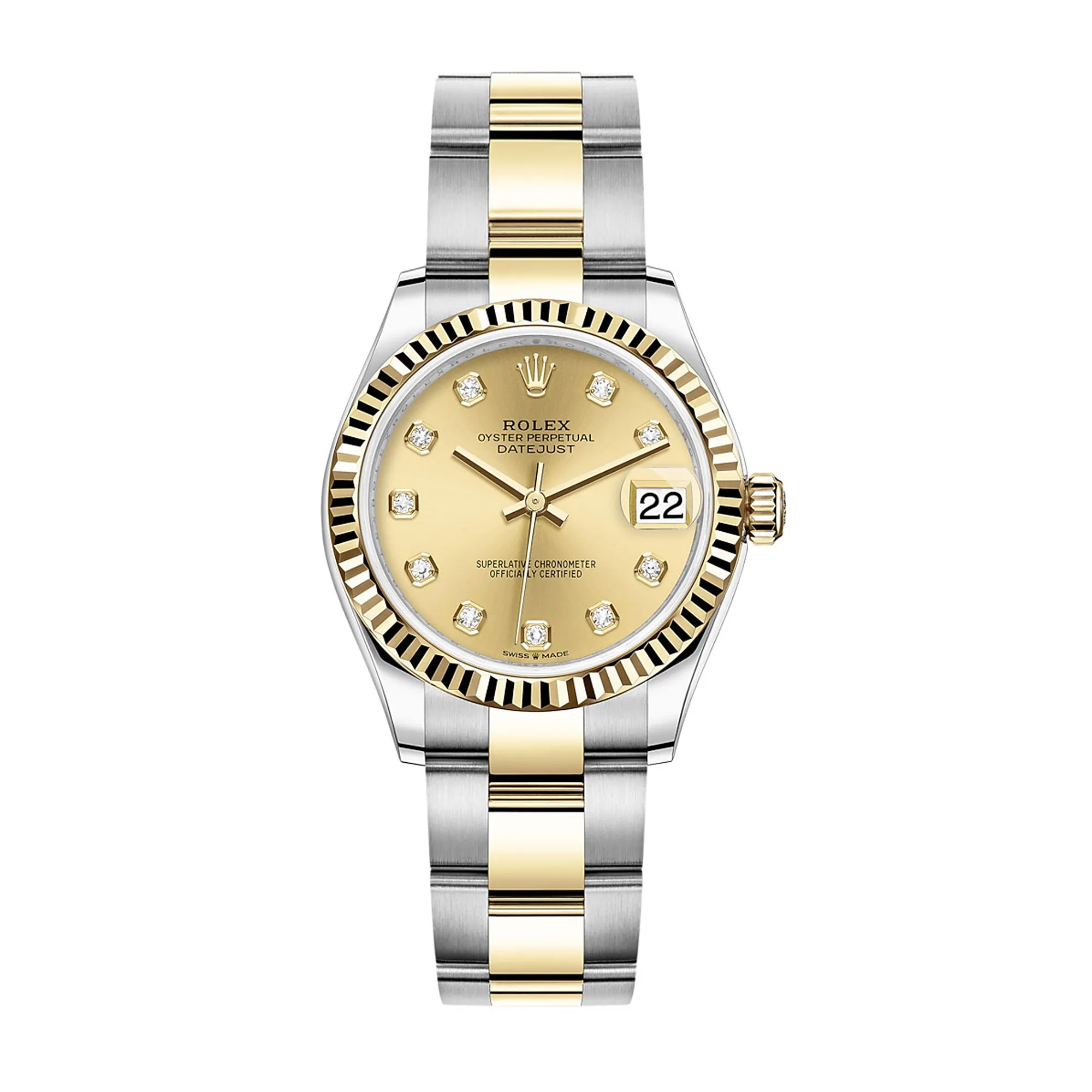 rolex replica watch Lady-Datejust 31 Yellow Gold/Steel Champagne Diamond Dial & Fluted Bezel Oyster Bracelet 278273