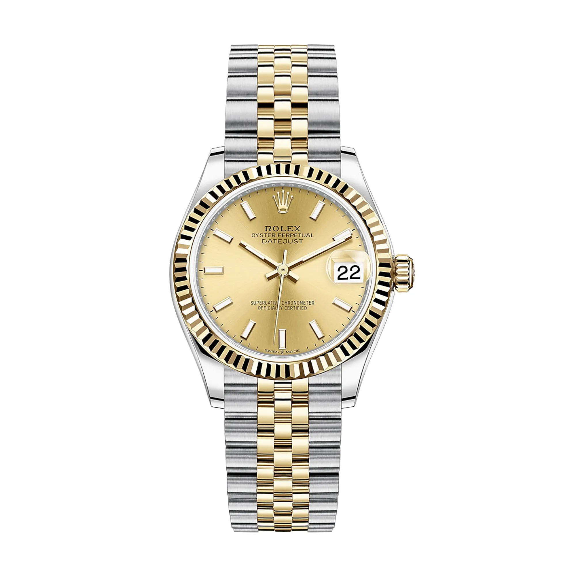 Fake Rolex Replica Watches Lady-Datejust 31 Yellow Gold/Steel Champagne Index Dial & Fluted Bezel Jubilee Bracelet 278273