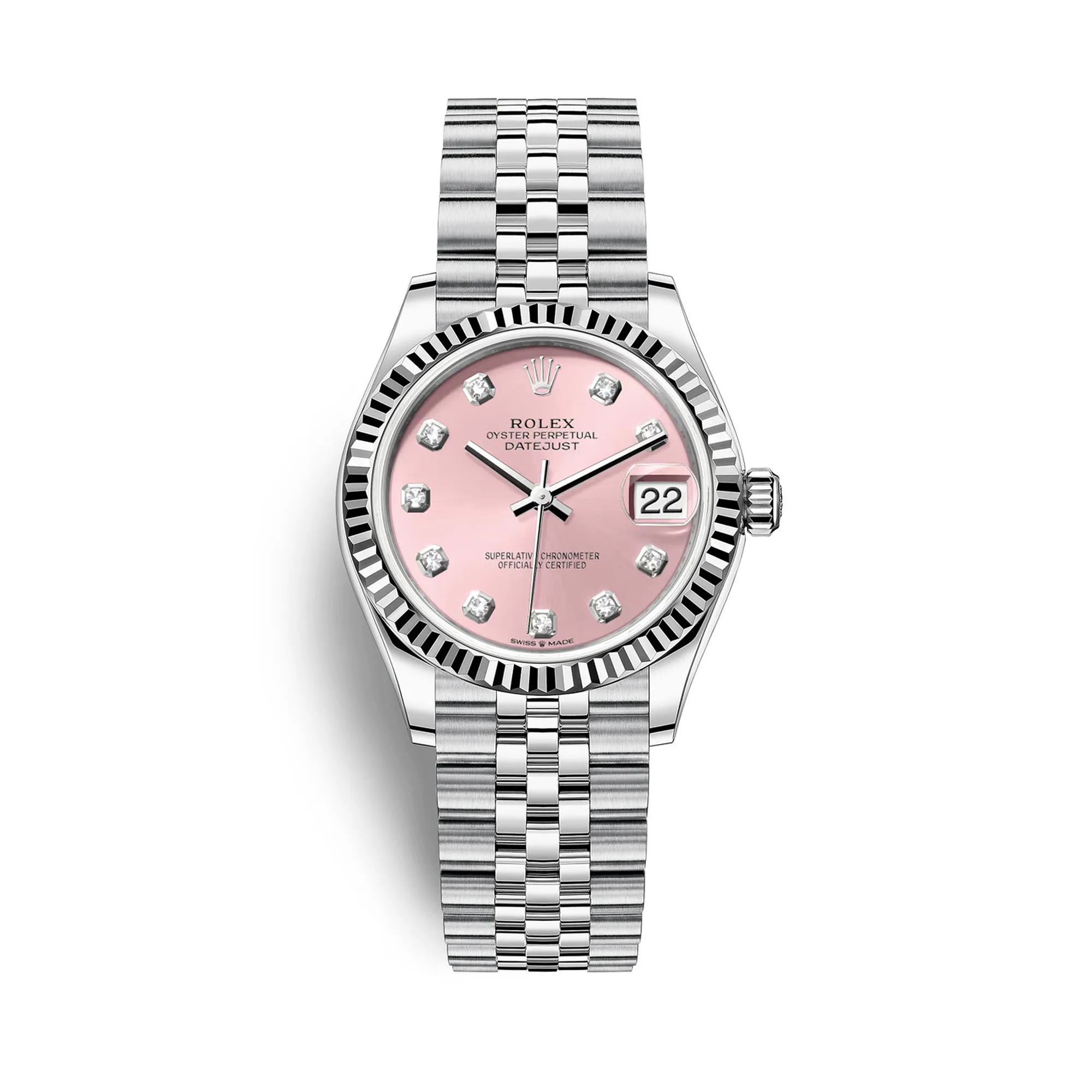 Fake Rolex Replica Watches Datejust 31 White Gold/Steel Pink Diamond Dial & Fluted Bezel Jubilee Bracelet M278274-0032