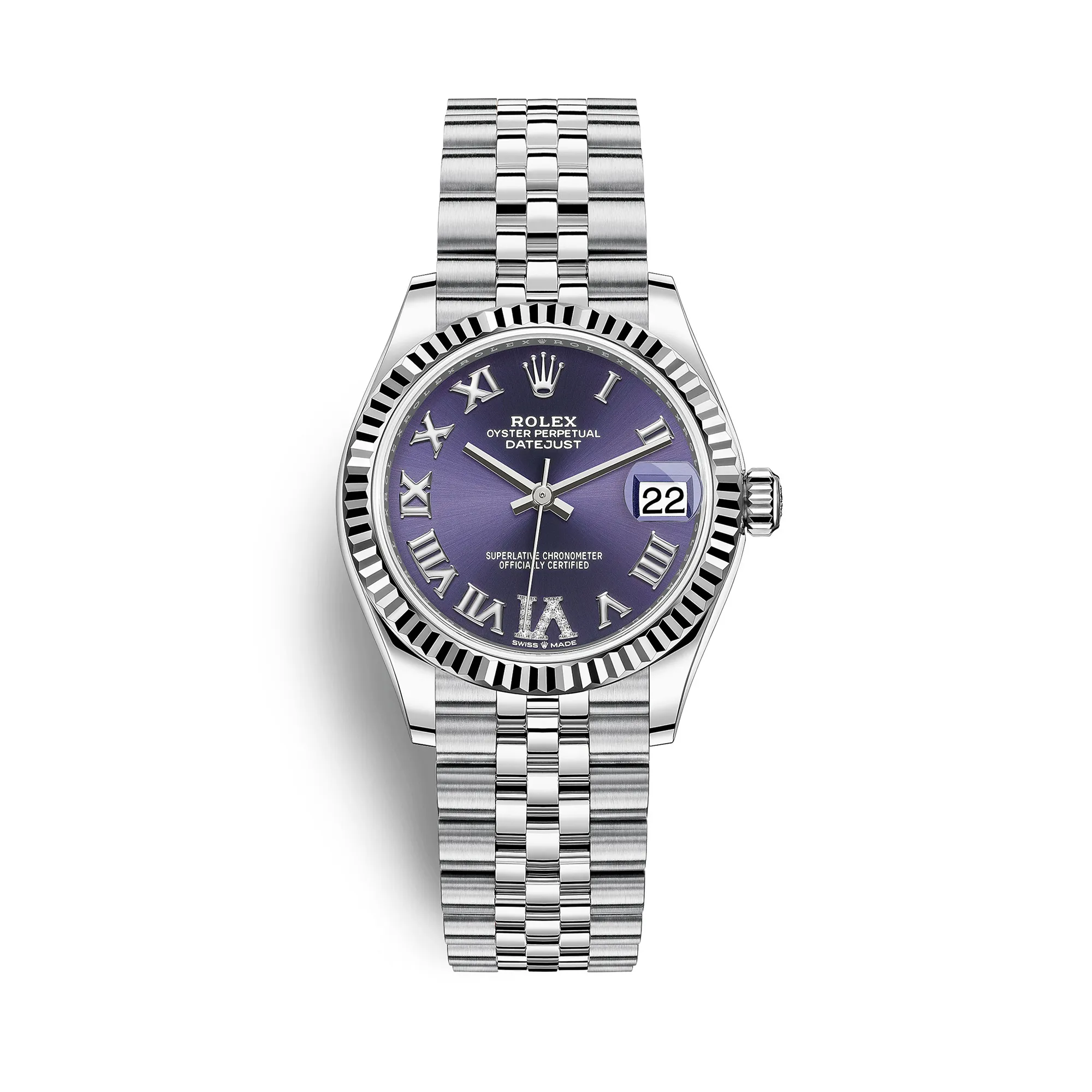 Fake Rolex Replica Watches Datejust 31 White Gold/Steel Aubergine Roman Diamond VI Dial & Fluted Bezel Jubilee Bracelet 278274