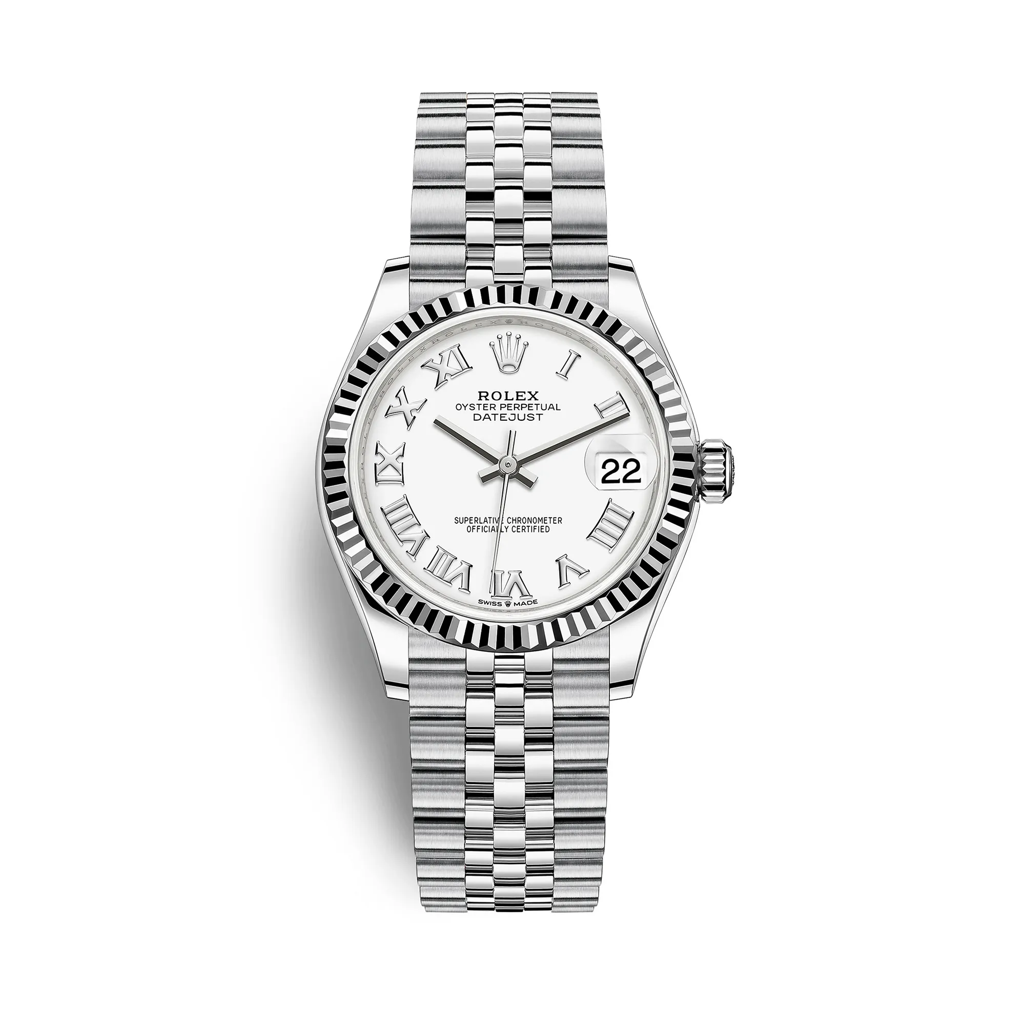 Fake Rolex Replica Watches Datejust 31 White Gold/Steel White Roman Dial & Fluted Bezel Jubilee Bracelet M278274-0009