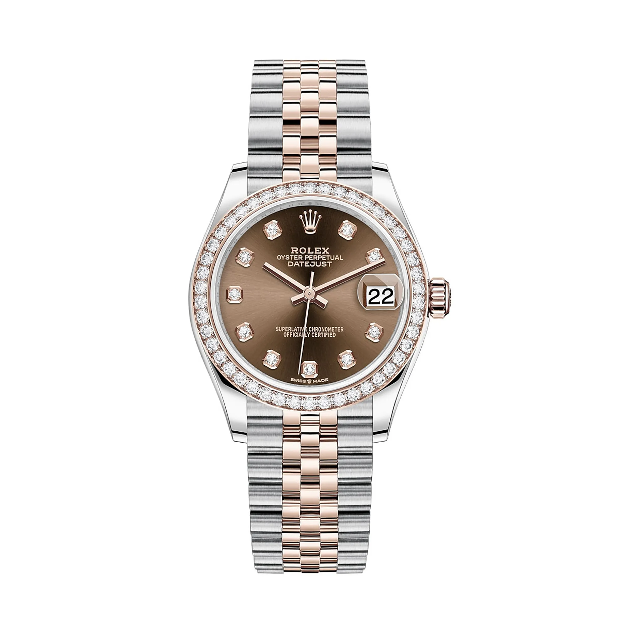 Fake Rolex Replica Watches Lady-Datejust 31 Rose Gold/Steel Chocolate Diamond Dial & Diamond Bezel Jubilee Bracelet 278381RBR