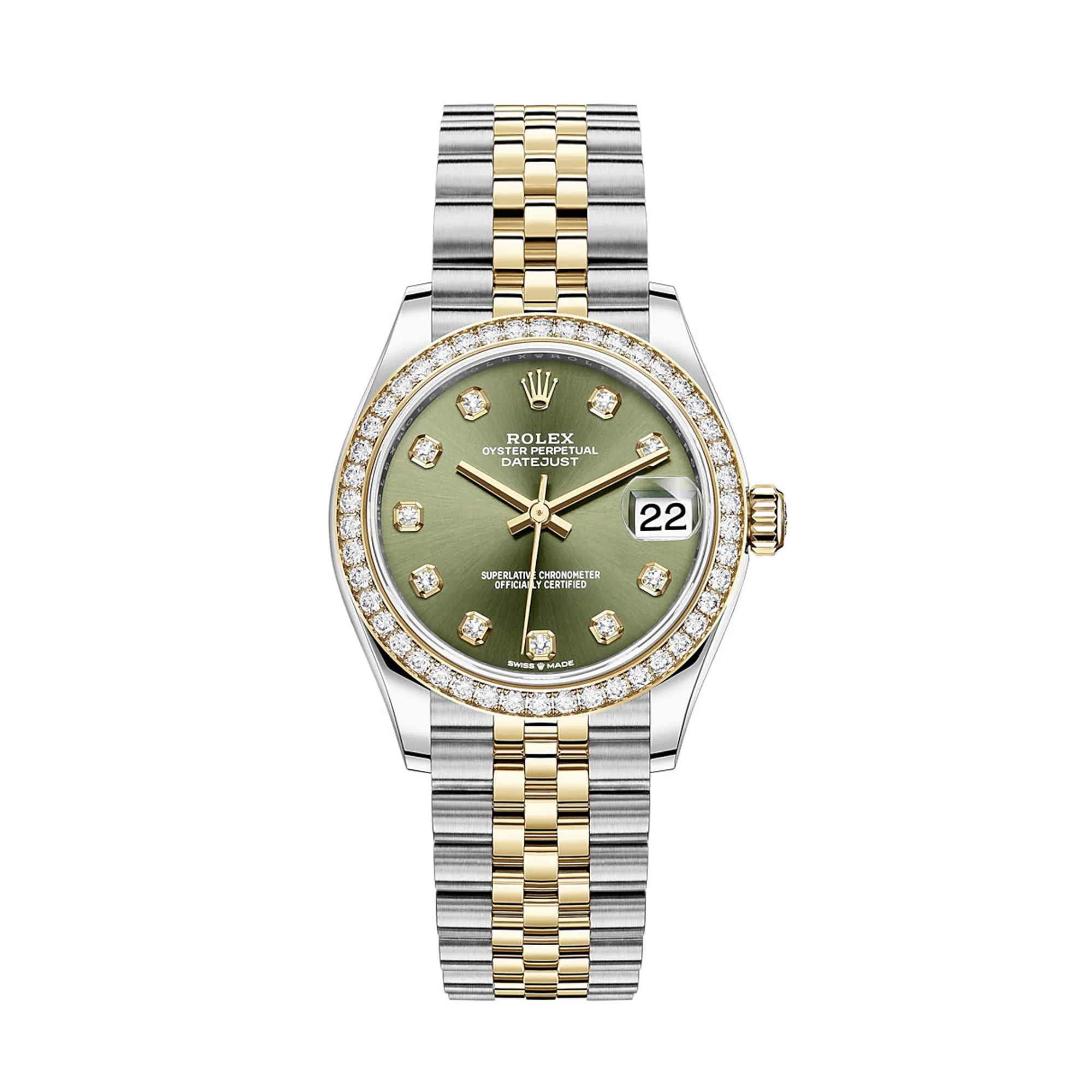 rolex replica Datejust 31mm Womens Yellow Gold/Steel Olive Green Dial & Diamond Bezel Jubilee Bracelet 278383RBR