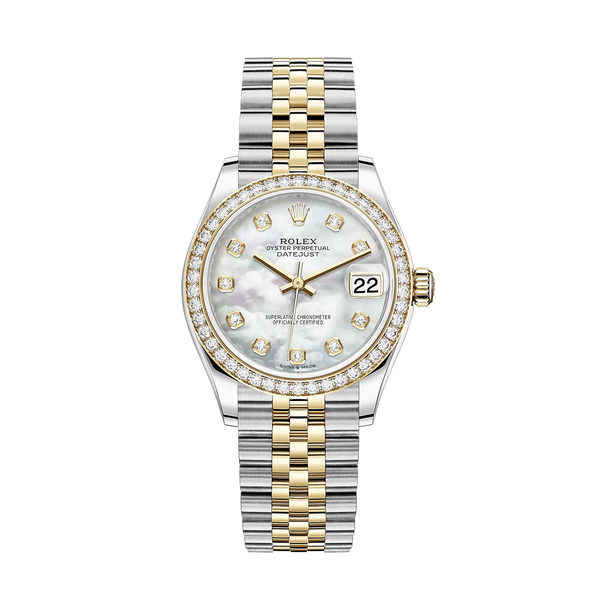 rolex replica Datejust 31mm Womens Yellow Gold/Steel White Mother of Pearl Dial & Diamond Bezel Jubilee Bracelet 278383RBR