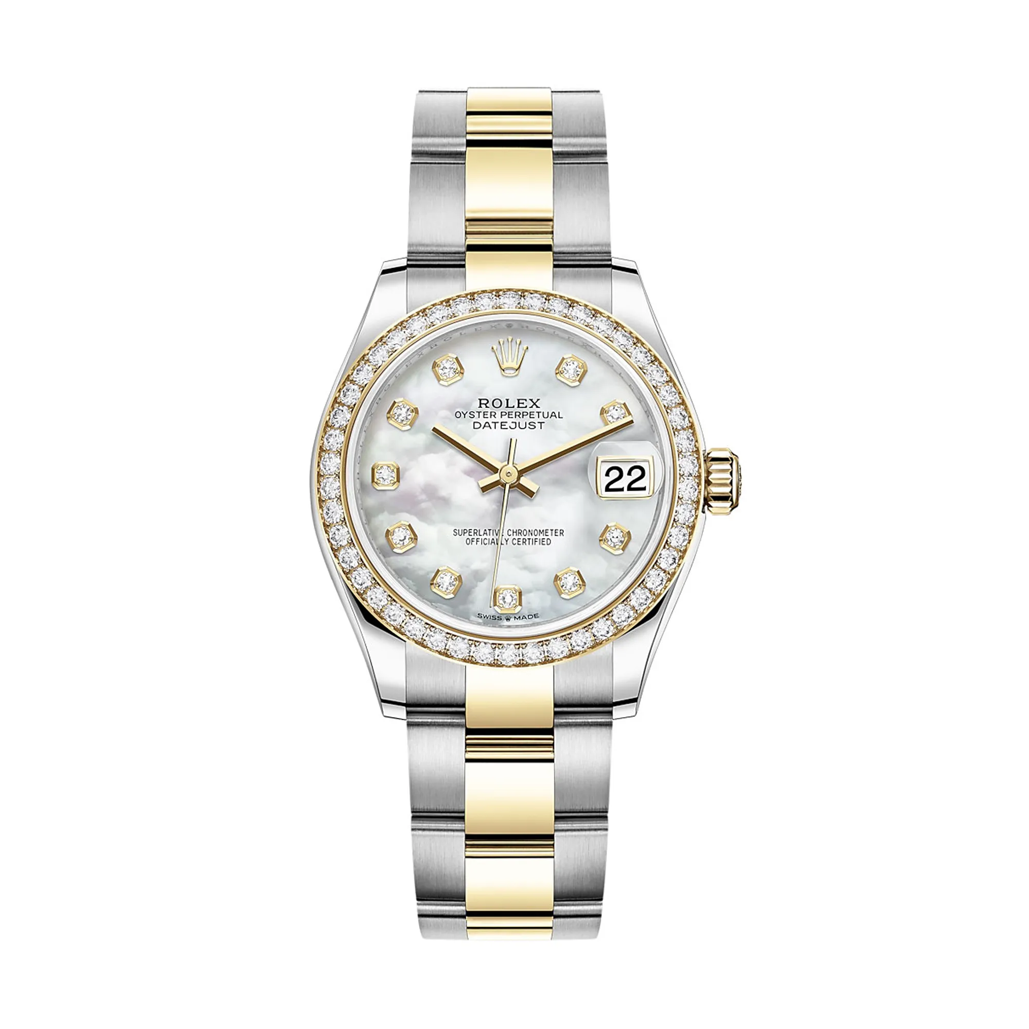 Fake Rolex Replica Watches Datejust 31 Yellow Gold/Steel White Mother of Pearl Dial & Diamond Bezel Oyster Bracelet 278383RBR