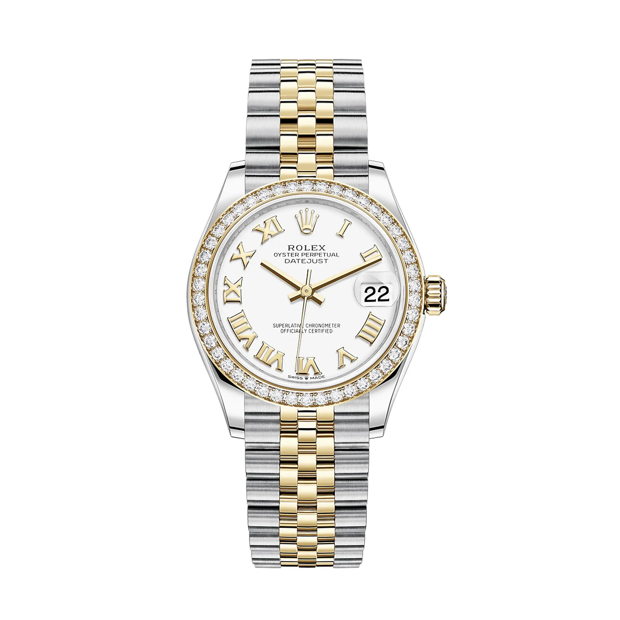 Fake Rolex Replica Watches Datejust 31 Yellow Gold/Steel White Roman Dial & Diamond Bezel Jubilee Bracelet 278383RBR