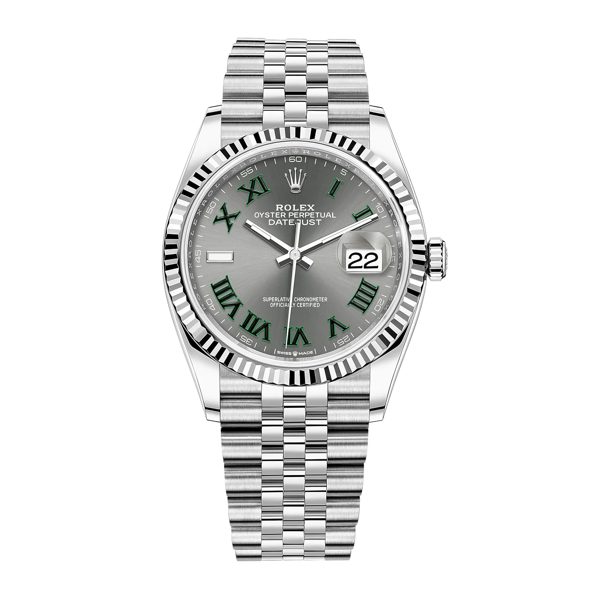 Rolex Datejust 36mm White Gold/Steel "Wimbledon" Slate Roman Dial & Fluted Bezel Jubilee Bracelet 126234
