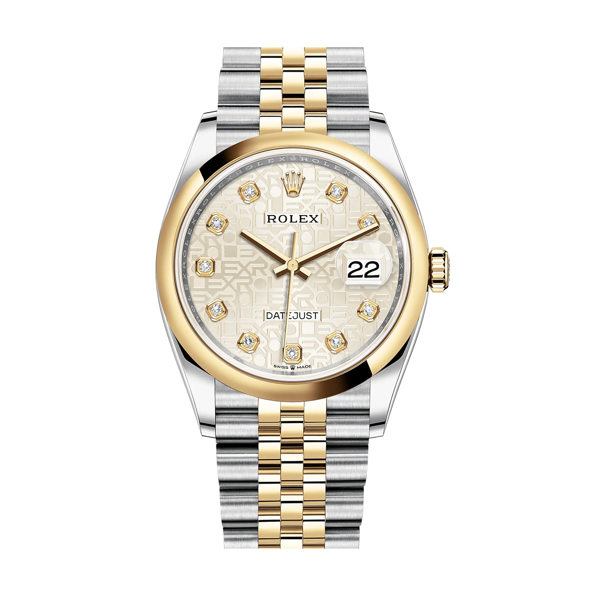 Fake Rolex Replica Watches Datejust 36 Yellow Gold/Steel Champagne Jubilee Diamond Dial & Smooth Domed Bezel Jubilee Bracelet 126203