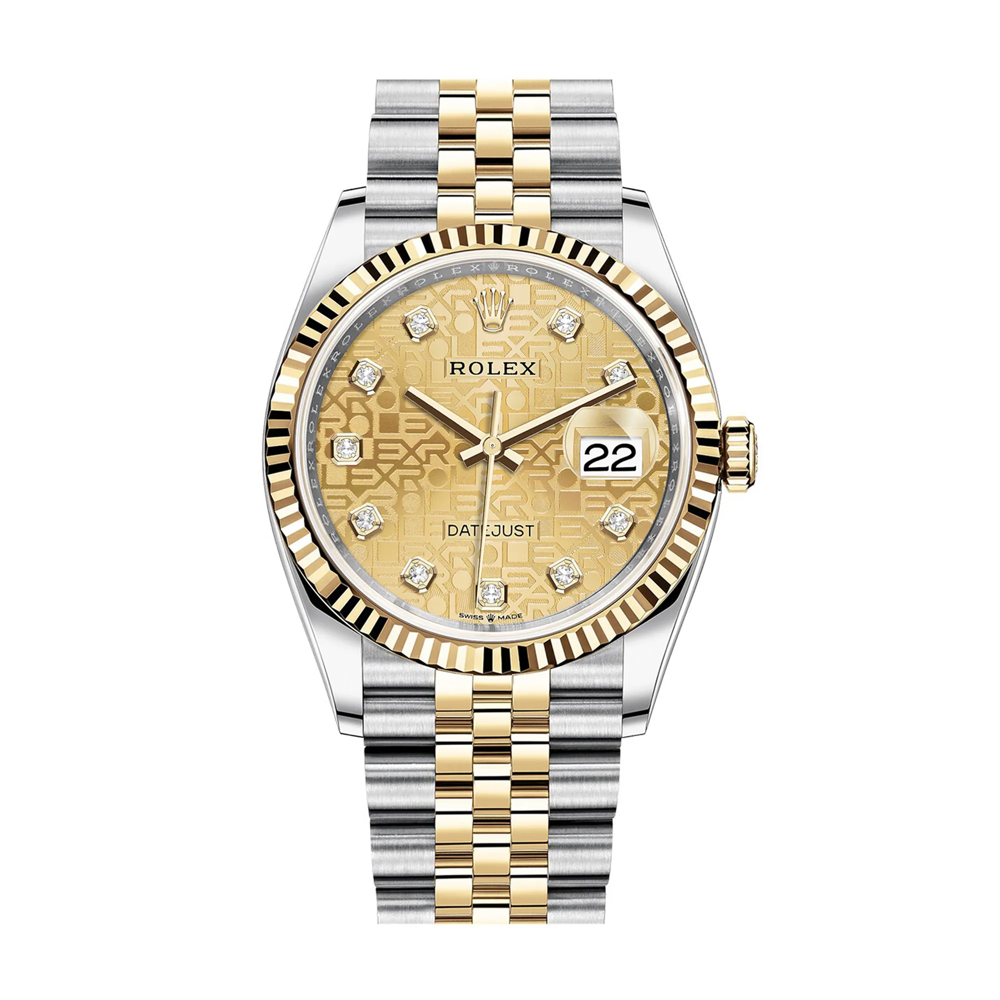 Fake Rolex Replica Watches Datejust 36 Yellow Gold/Steel Champagne Jubilee Diamond Dial & Fluted Bezel Jubilee Bracelet 126233