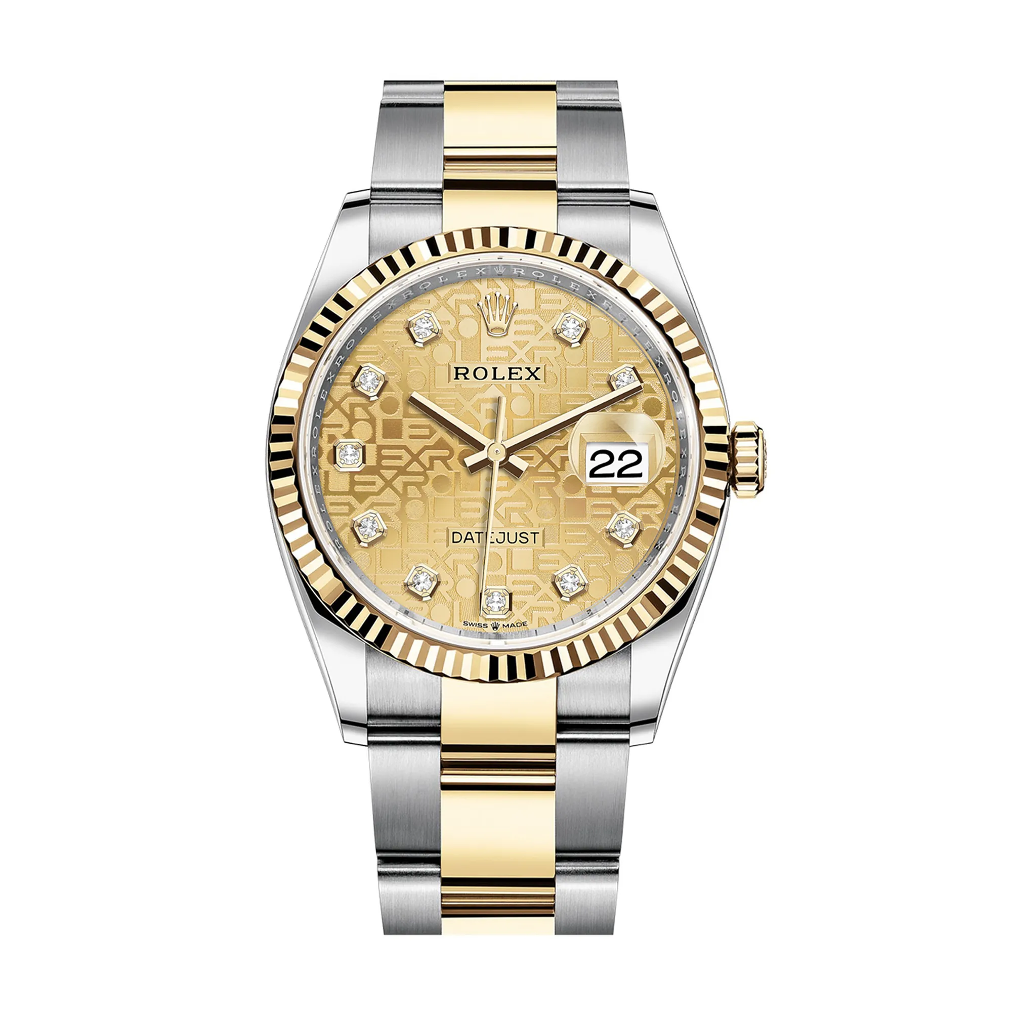 Fake Rolex Replica Watches Datejust 36 Yellow Gold/Steel Champagne Jubilee Diamond Dial & Fluted Bezel Oyster Bracelet 126233