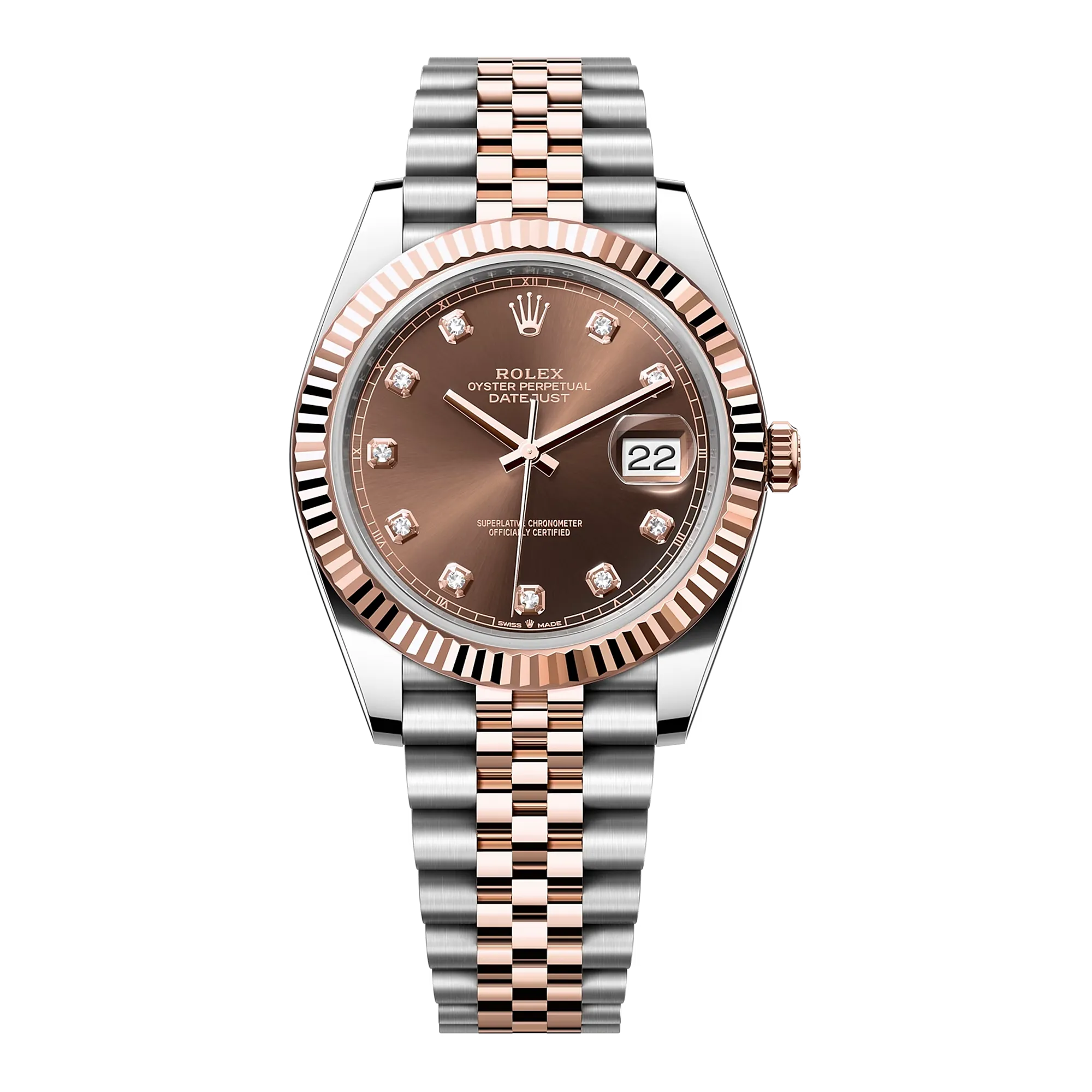 Super Clone Rolex Replica Datejust 41 Rose Gold/Steel Chocolate Diamond Dial Fluted Bezel Jubilee Bracelet 126331