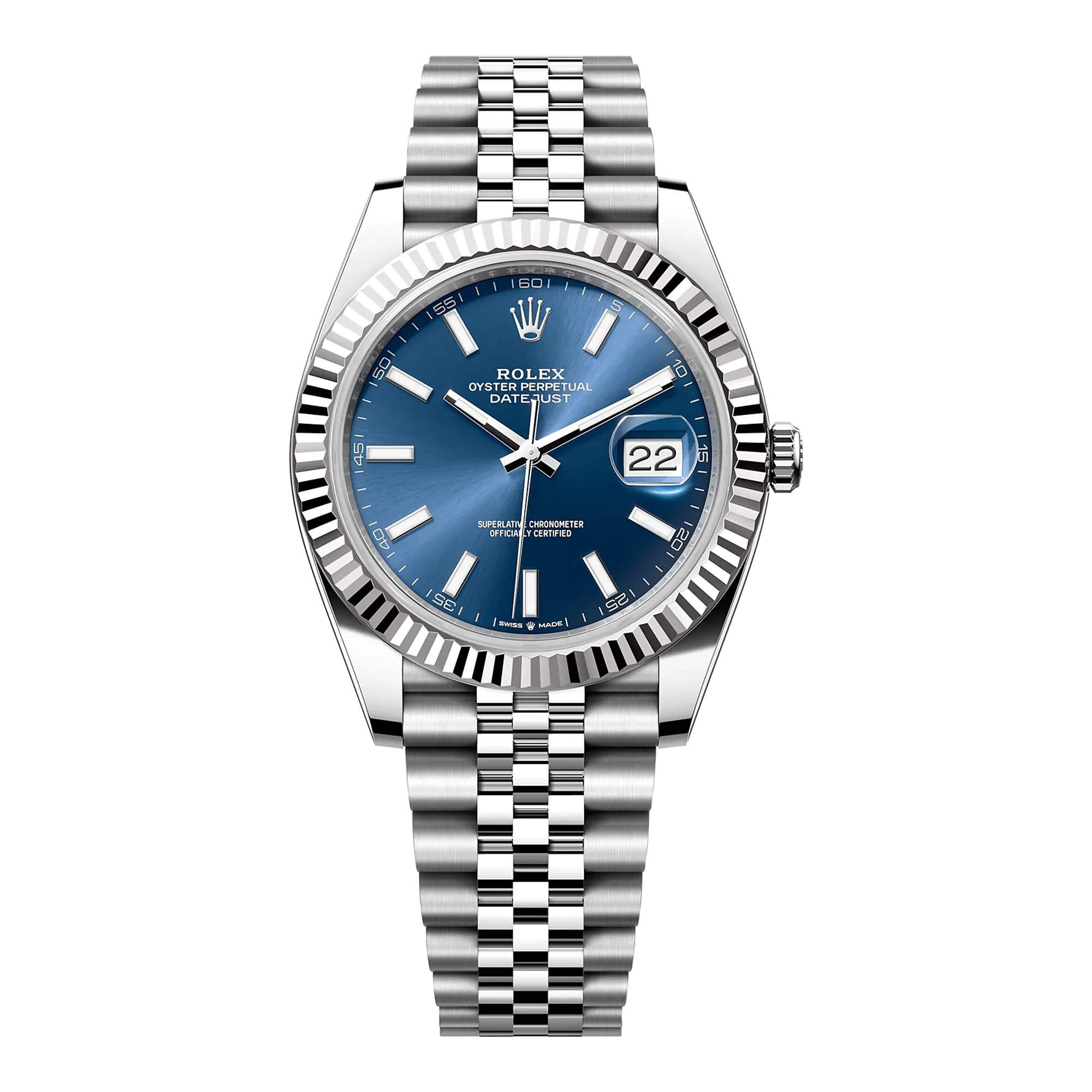 Super Clone Rolex Replica Datejust 41 White Gold/Steel Blue Index Dial Fluted Bezel Jubilee Bracelet 126334