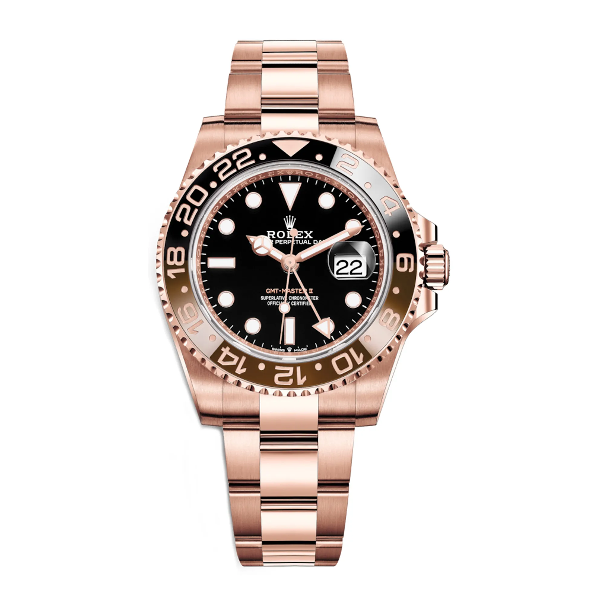 Fake Rolex Replica watches GMT-Master II "Root Beer" Rose Gold Black Dial Oyster Bracelet 126715CHNR
