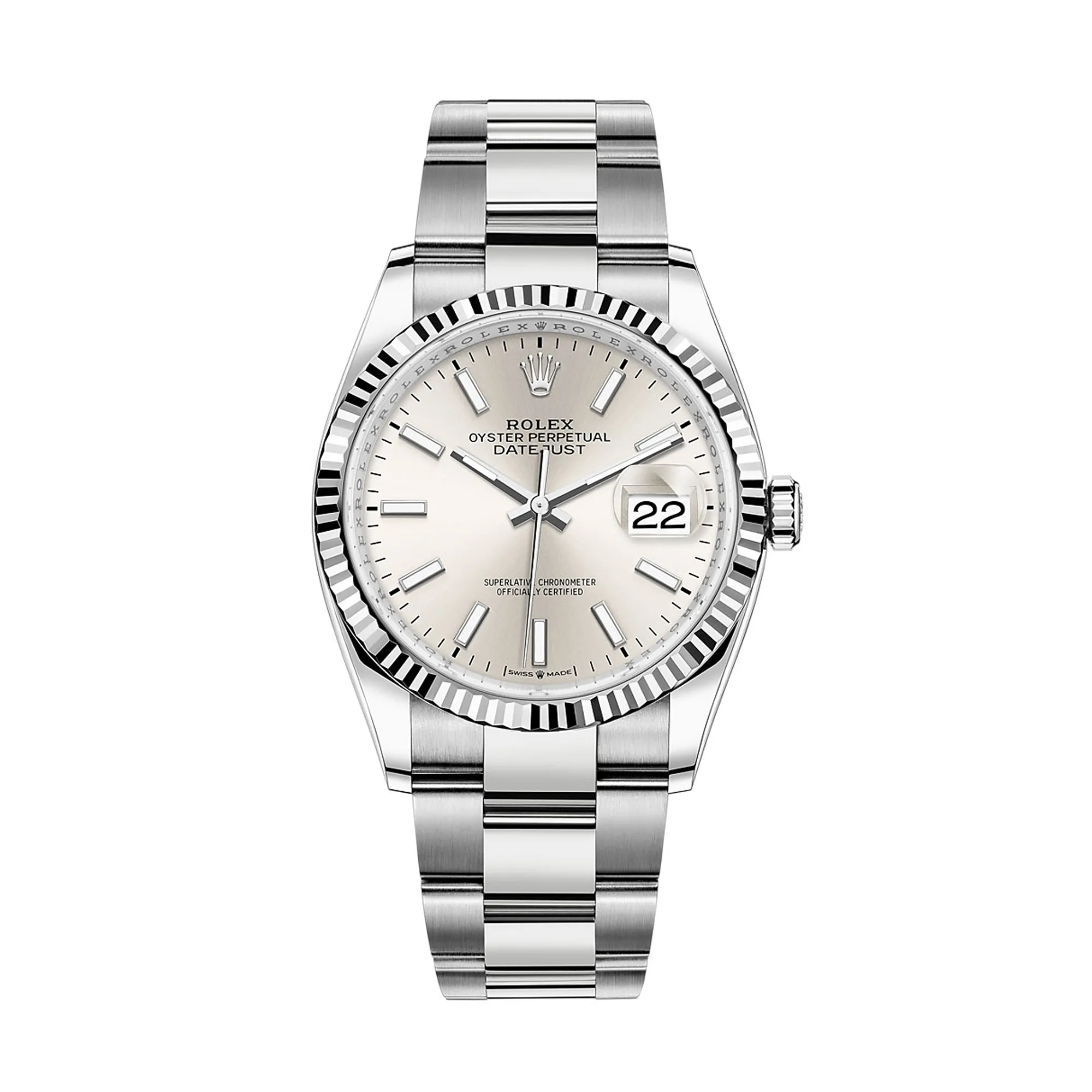 Fake Rolex Replica Watches Datejust 36 White Gold/Steel Silver Index Dial & Fluted Bezel Oyster Bracelet 126234