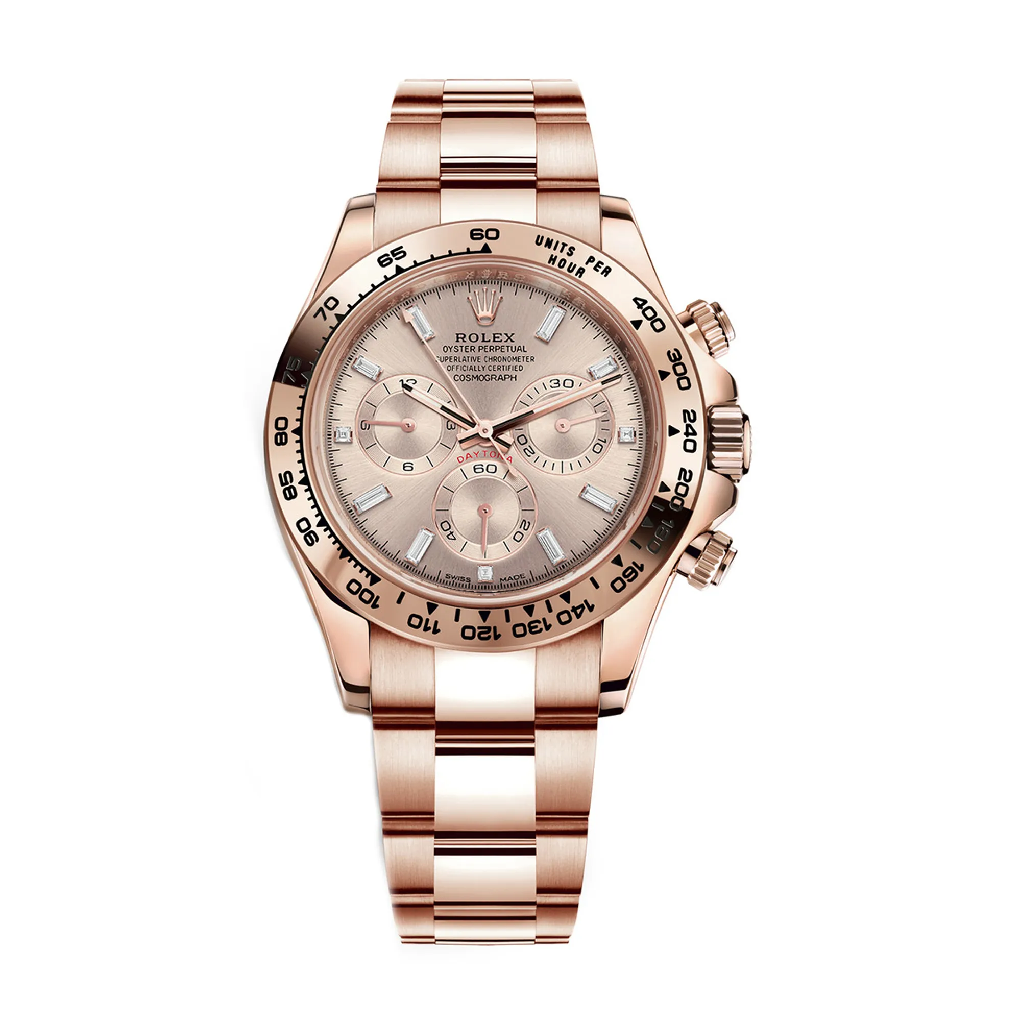 Fake Rolex Replica Watches Rose Gold Diamond Baguette Dial Oyster Bracelet m116505-0017