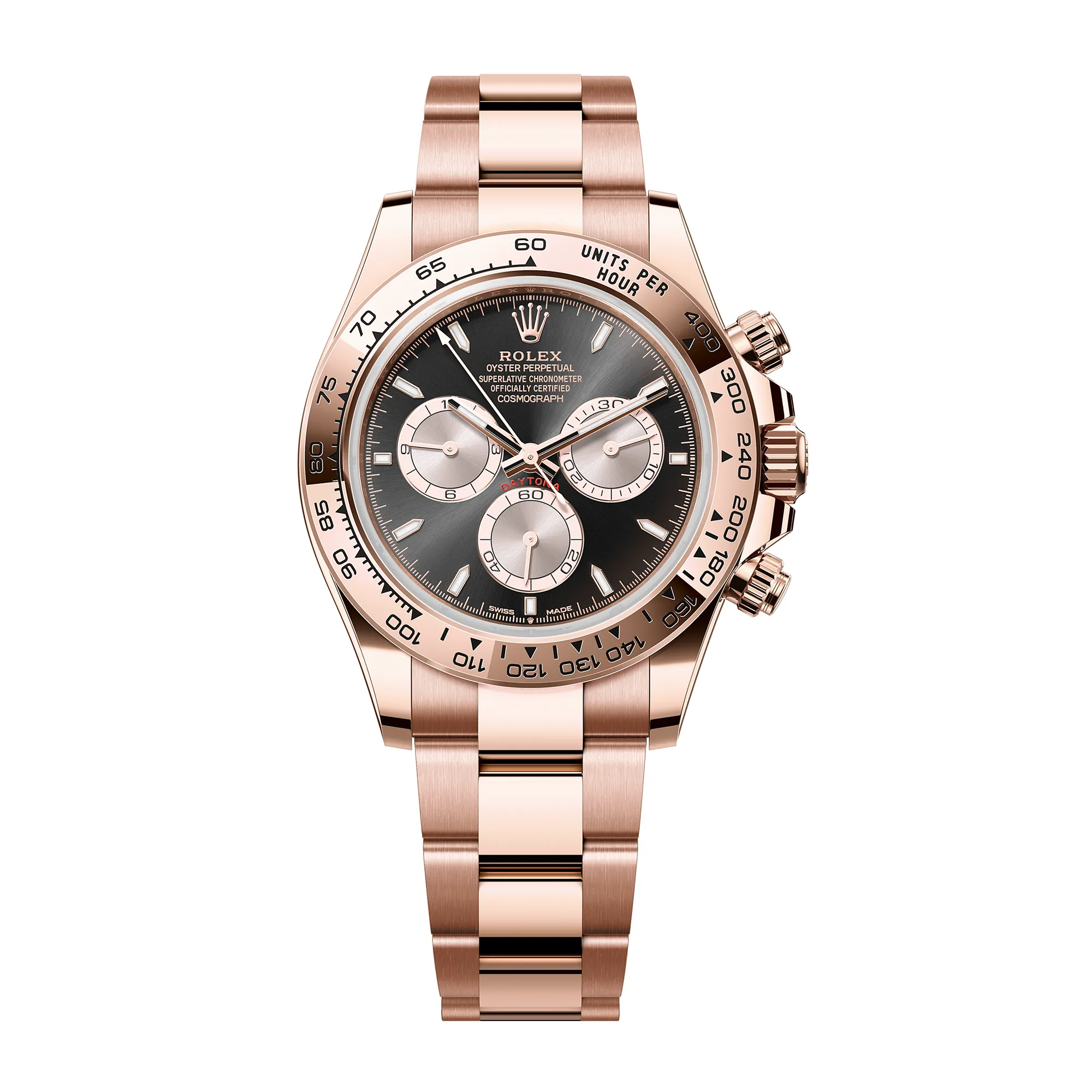 Fake Rolex Replica Watches Daytona Rose Gold Bright Black/Sundust Dial Oyster Bracelet m126505-0001