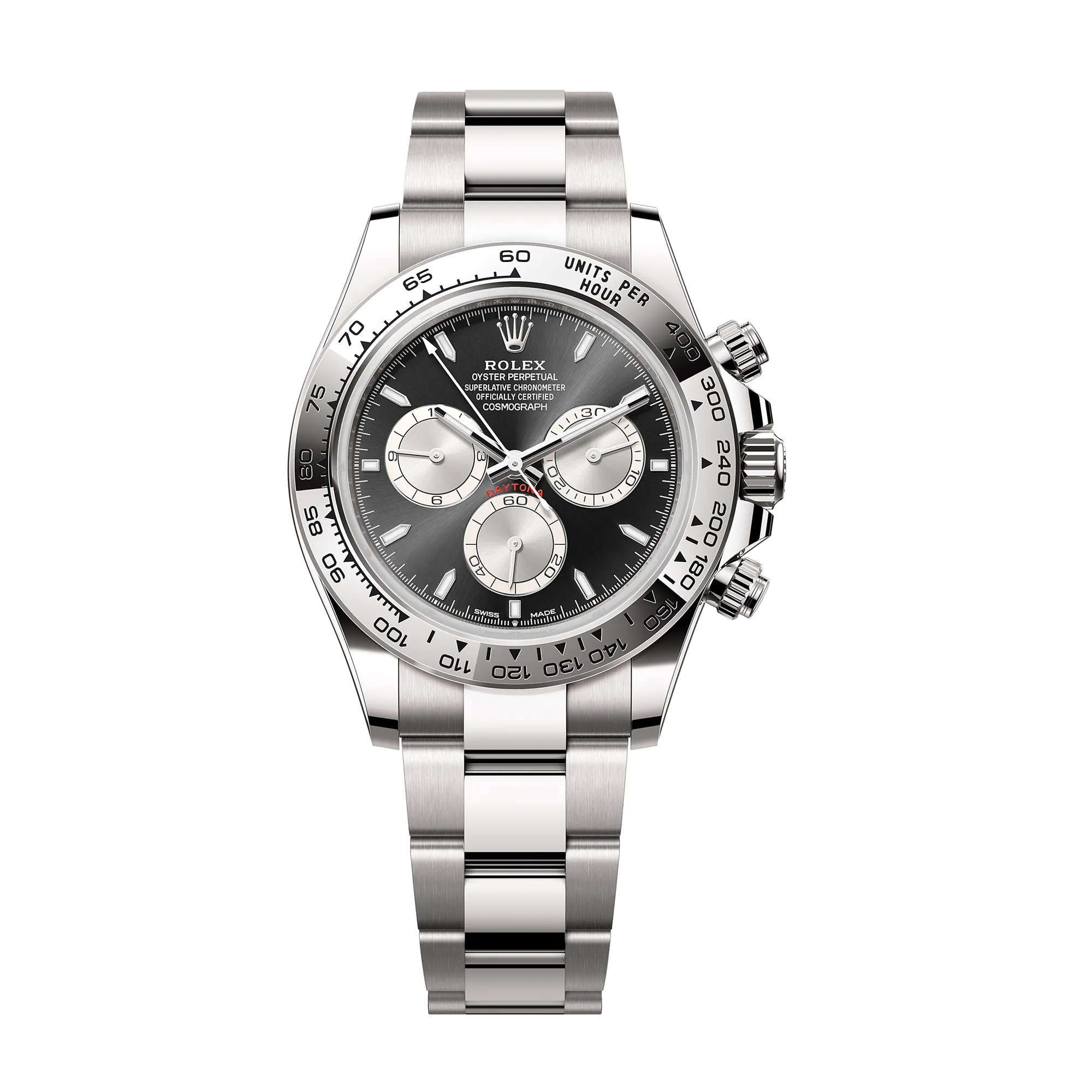 Fake Rolex Replica Watches White Gold Bright Black/Steel Dial Oyster Bracelet Daytona m126509-0001