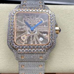 iced out watch santos de cartier large steel skeleton dial wsxc1735869366079 0